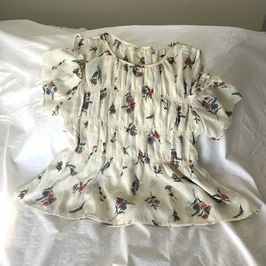 E M cut out sleeve blouse Size- L Color- Cream with multi flowers